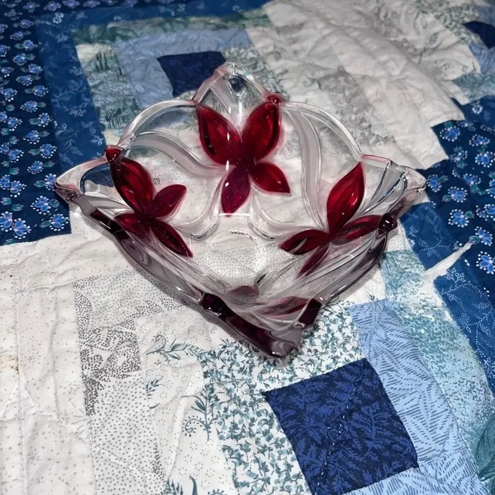 Mikasa Glass Red Floral Angelina Ruby Glass Candy Bowl 4.5